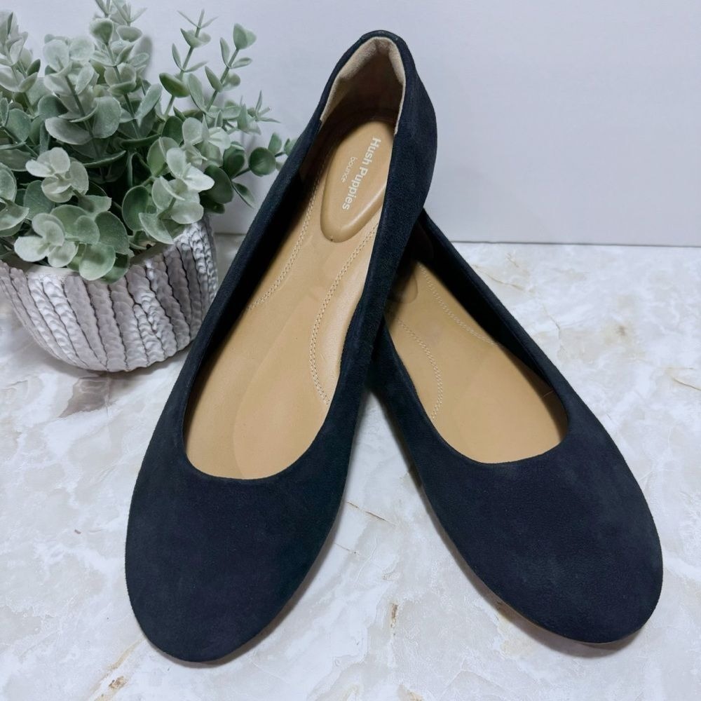 Hush Puppies Bounce Navy Suede Flats Size 10 Workwear Casual Minimalist Comfort‎